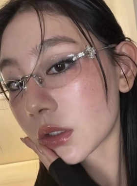 gm珠宝石镶钻眼镜无边框多边形高质感素颜防蓝光配近视度数纯欲风