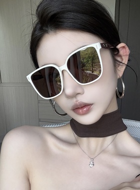 复古白框茶色方形墨镜大圆脸显瘦