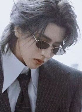 蔡徐坤同款金属腿椭圆猫眼墨镜男