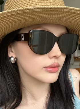 复古玳瑁猫眼大框偏光墨镜显脸小