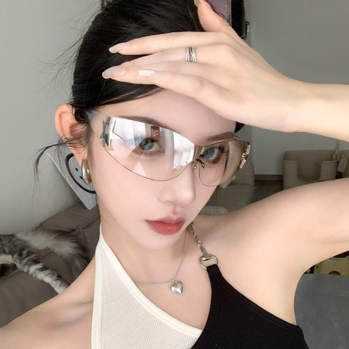 欧美风透明水银色一体发箍墨镜