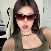 连体双环链条太阳镜无框2025新欧美复古户外渐变茶Y2K墨镜女高级