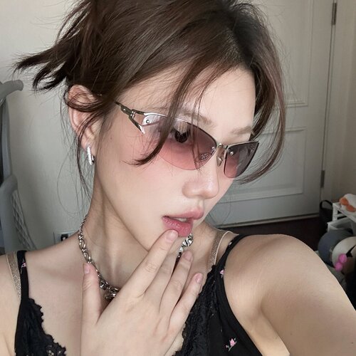 韩系银框粉渐变大框显瘦GM墨镜