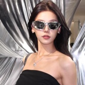 欧美辣妹风发箍墨镜女方圆脸显瘦骑行户外Y2K水银色街拍太阳眼镜