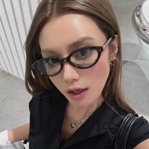 复古豹纹椭圆猫眼素颜gm近视眼镜