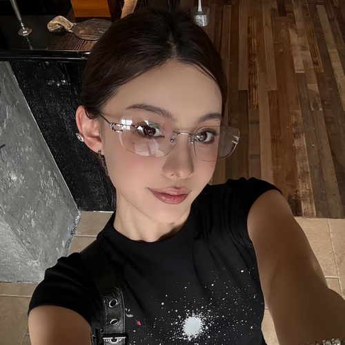 无边框方形银色高智感素颜眼镜女