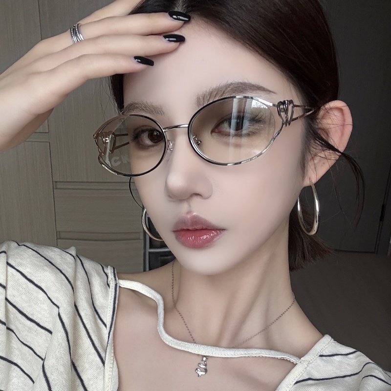 复古金属老钱风爱心腿椭圆形渐水银大框显瘦高级网感墨镜女太阳镜