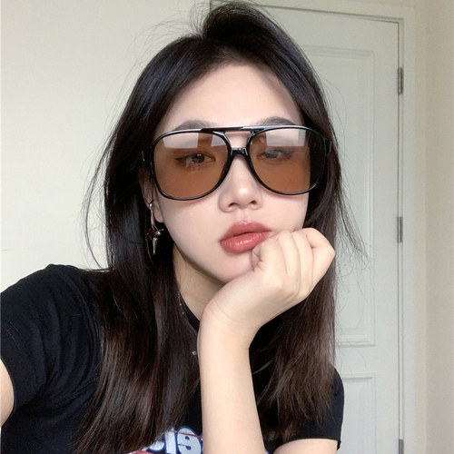 复古双梁经典黑茶太阳眼镜墨镜