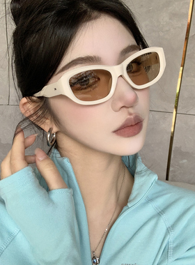 复古米白茶色骑行防风UV墨镜女