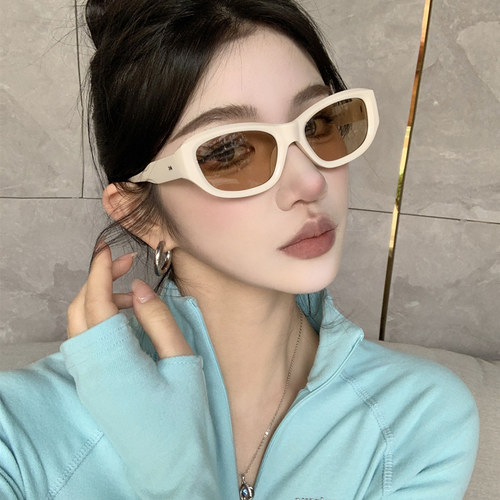 复古米白茶色骑行防风UV墨镜女