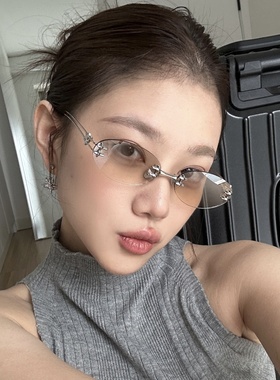 千禧y2k墨镜女透明水银色无边框