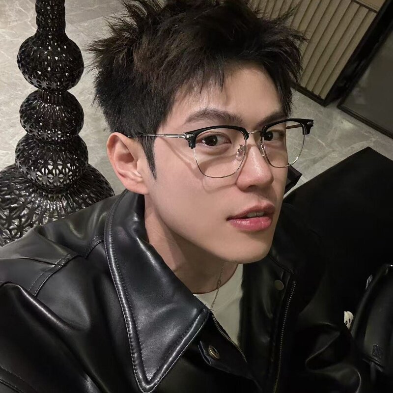 复古男士半黑框眉毛眼镜框架防蓝光素颜可配近视度数潮男装饰拍照