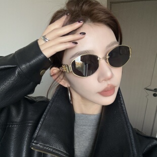 金属边老钱风大框猫眼复古百搭黑色墨镜女方圆脸显瘦高级感太阳镜
