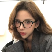 个性 铆钉猫眼素颜黑框眼镜女潮方圆脸显瘦高智感超轻tr配近视度数