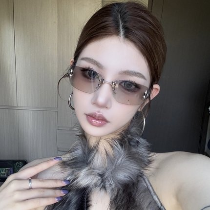 欧美无框星星墨镜女方圆脸显瘦复古千禧辣妹Y2K方框遮阳太阳眼镜