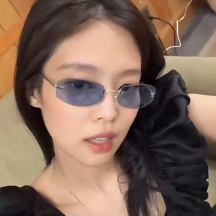 欧美辣妹风无边框蓝色太阳镜Jennie演唱会同款y2k高级感中古墨镜