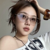 复古金属老钱风猫眼渐变水银高级感欧美辣妹墨镜方圆脸显瘦太阳镜