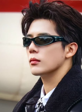 王安宇同款复古黑色户外运动墨镜