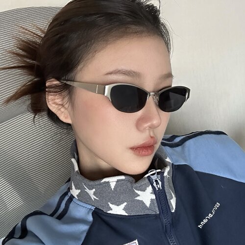 金属银框灰猫眼防晒显瘦太阳镜女