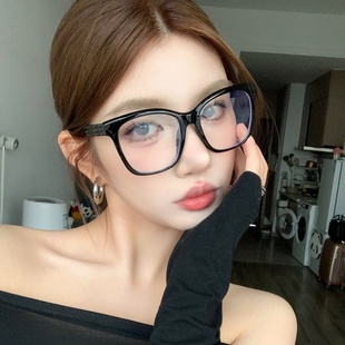 复古黑框大方形圆脸显瘦遮颧骨素颜平光眼镜可配近视高度数韩版潮