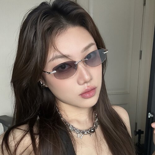 无框多边镶钻渐变灰显瘦猫眼墨镜
