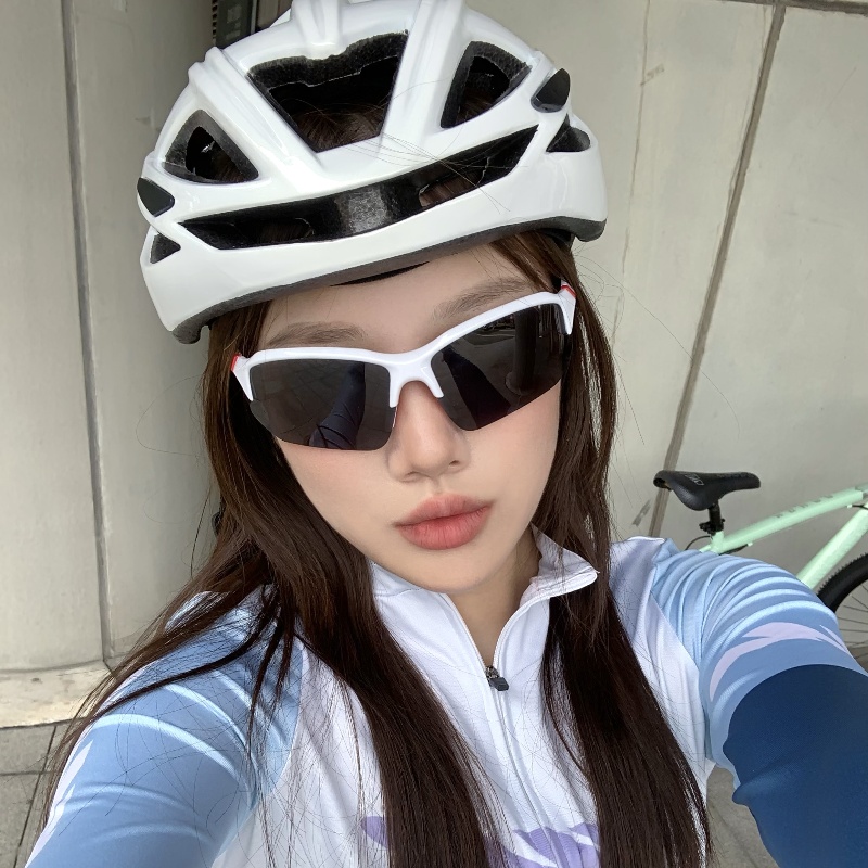 户外男女同款运动登山自行车偏光白色半框太阳眼镜防风晒墨镜骑行