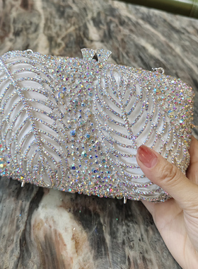 高定轻奢白色婚纱礼服包亮晶晶包包晚宴手拿包名媛镶钻旗袍包手提