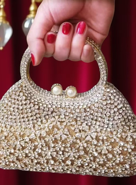 2025新款奢华晚宴包镶钻女士品牌手拿包配旗袍的包名媛宴会手提包