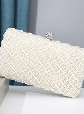 优雅高端珍珠包包配旗袍白色手拿包旗袍包晚宴包镶钻女士礼服手包