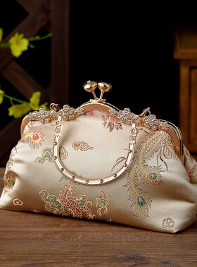 新中式刺绣手提包宋锦国风包包婚礼喜妈妈婚宴包配旗袍手拿包斜挎
