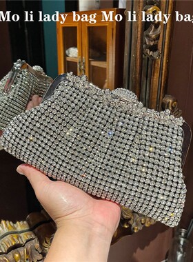 金色镶钻手拿包女2025新款宴会搭配旗袍的包手抓晚礼服包包水钻包