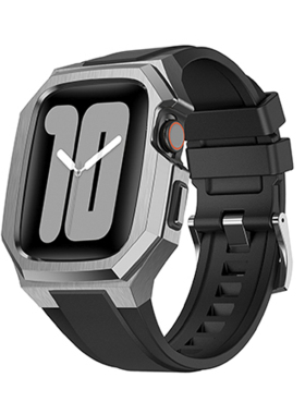 适用iWatch保护壳AppleWatch苹果ultra手表s8表壳一体表带s7不锈钢6金属改装SE全包4套8代5氟橡胶se2小众轻奢