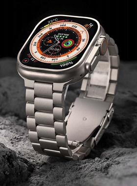 适用iWatch8苹果手表带S9钛合金s6纯钛表带Apple Watch钛金属三珠表带Ultra1/2/3/49mm表带是s10商务se/5/7代