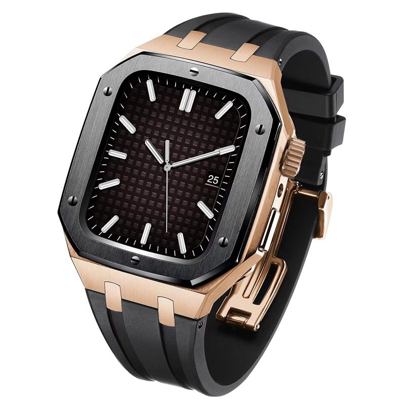 适用苹果手表表带不锈钢金属S7改装AppleWatch一体iwatch8/6/5/4代高级SE表壳金属商务男潮45/44