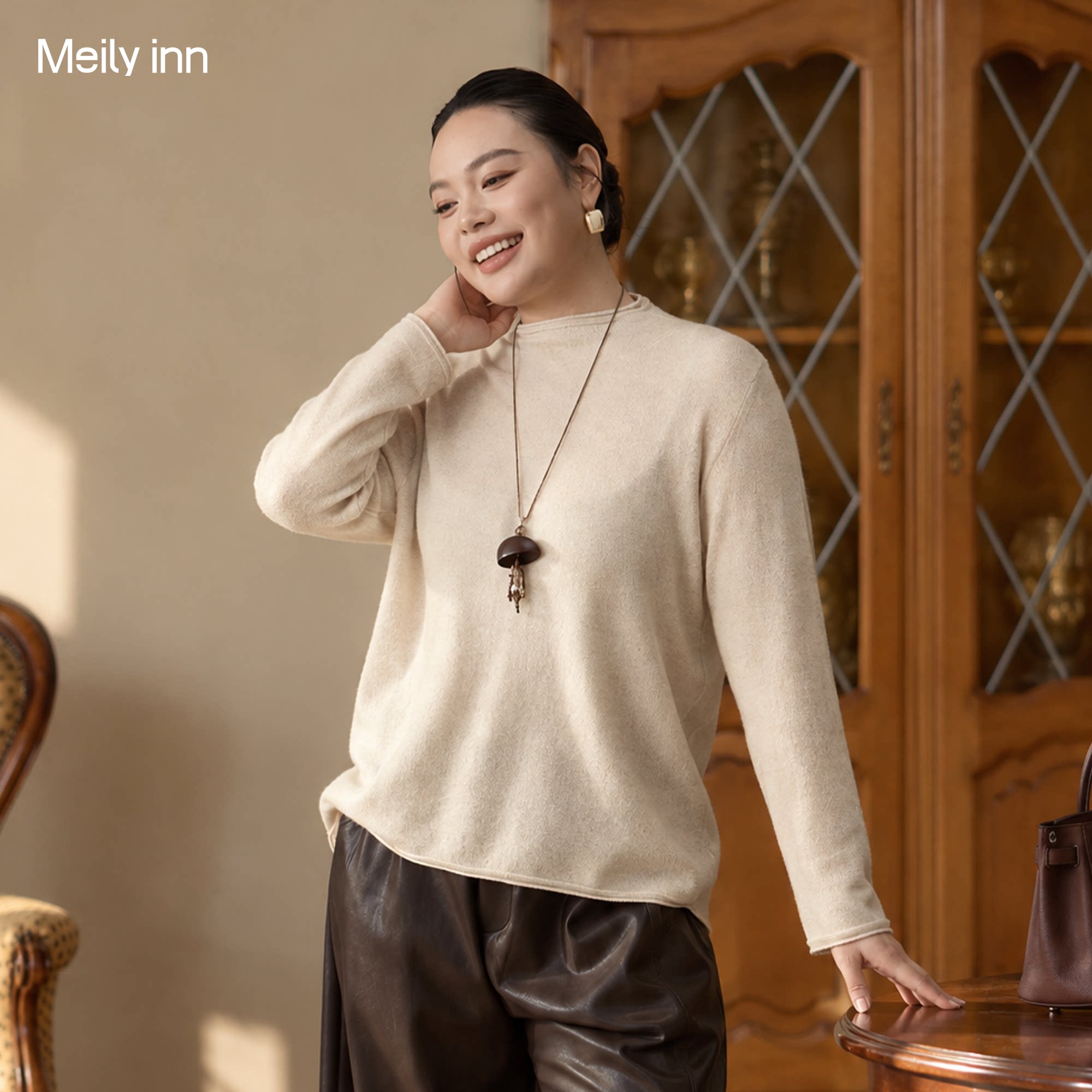美丽客栈高端大码山羊绒毛衣女秋冬季新款外穿可内搭针织上衣胖mm
