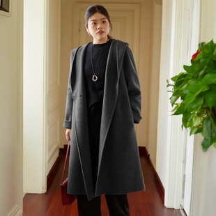 美丽客栈高端大码女装胖mm中长款双面呢羊毛羊绒大衣宽松毛呢外套