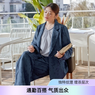 美丽客栈大码休闲西装外套女2025冬高级感胖mm200斤蓝色气质上衣