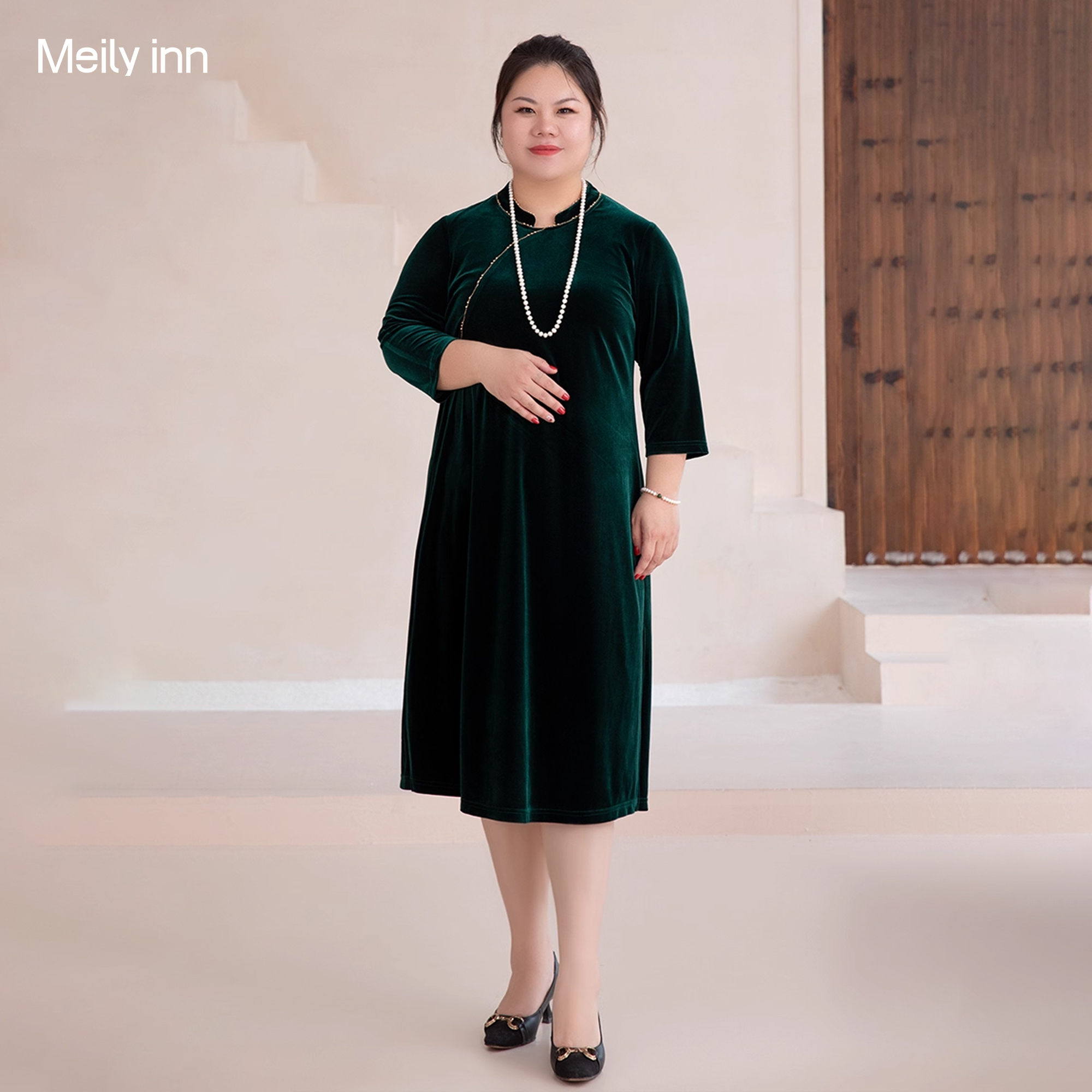 美丽客栈复古丝绒改良旗袍连衣裙