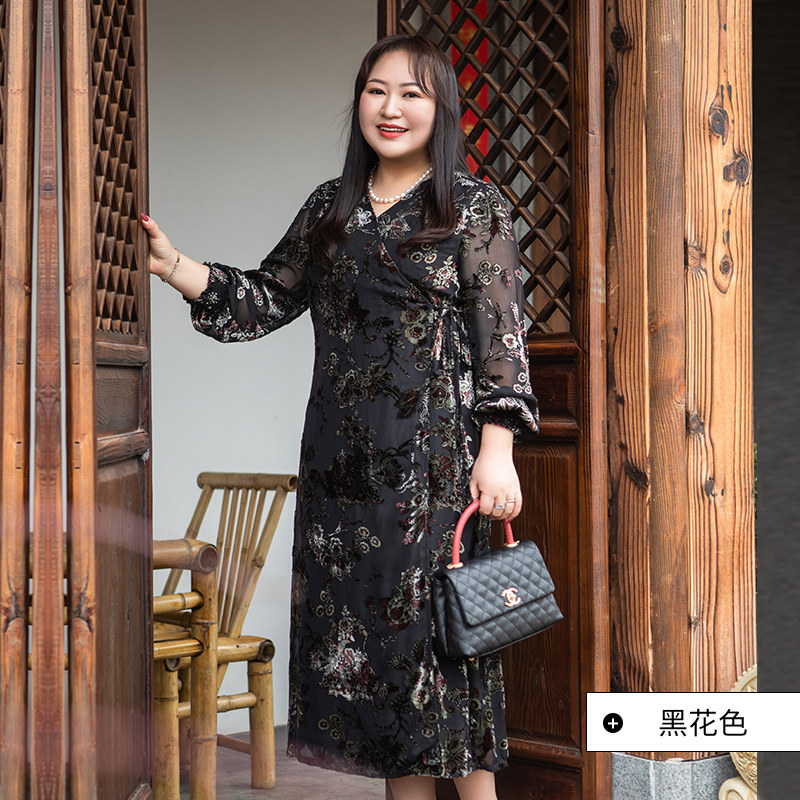 美丽客栈大码丝绒连衣裙女