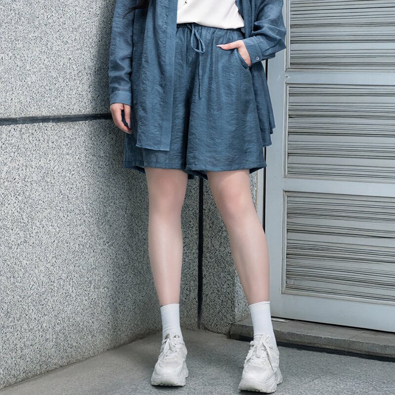 美丽客栈原创高端大码女装加肥加大特大天丝提花短裤套装裤子热裤