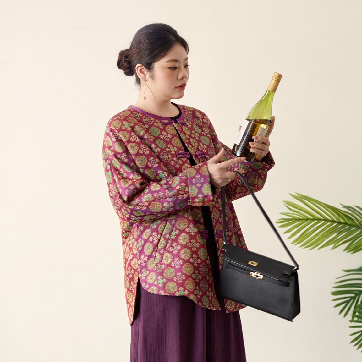 美丽客栈大码女装2026冬新款胖mm提花色织人丝新中式国风盘扣棉衣
