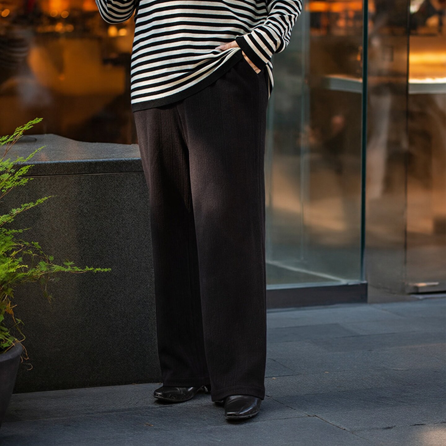 美丽客栈高端大码裤子女胖mm宽松显瘦秋冬针织休闲遮胯显瘦直筒裤