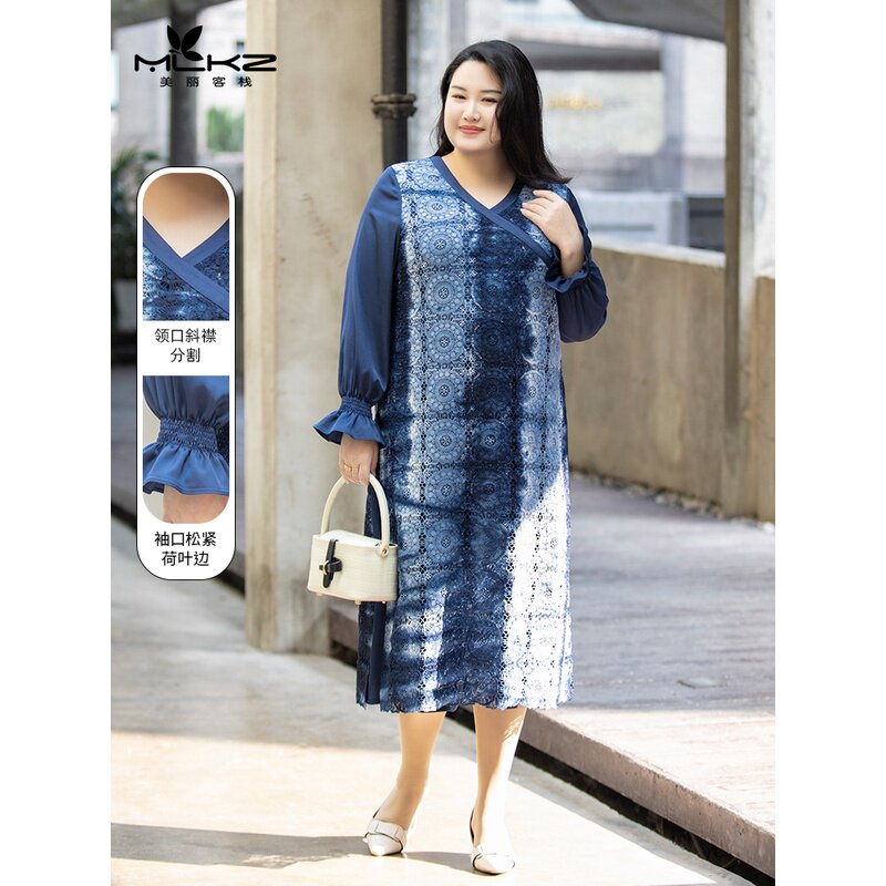 美丽客栈高端大码女装胖mm梨形身材显瘦藏肉遮肚子高级感连衣裙