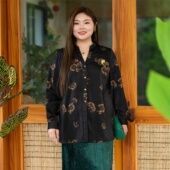 胖mm200斤加肥加大V领宽松休闲衬衫 美丽客栈原创高端大码 女装 春秋