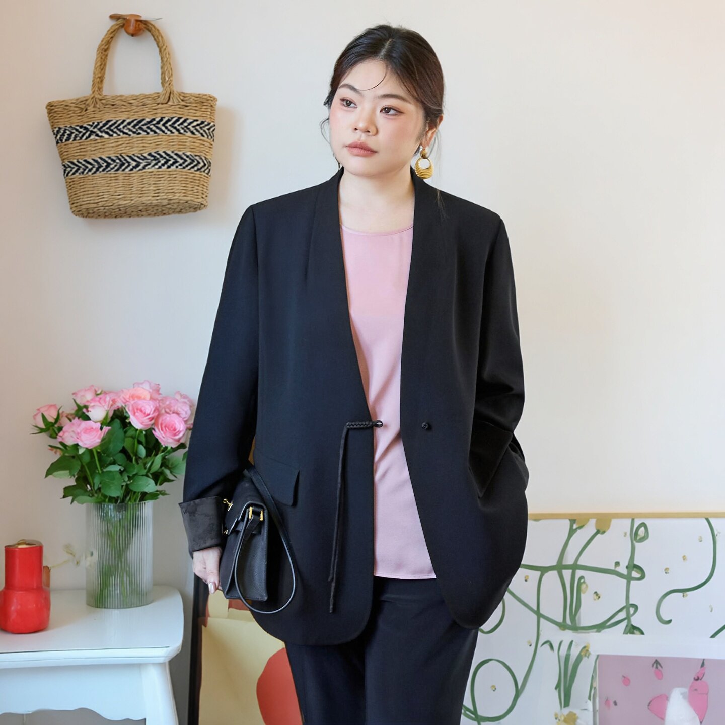 【醋酸混纺】美丽客栈高端大码女装胖mm宽松显瘦新中式西装外套