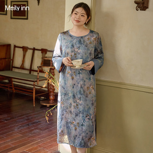 女装 中长款 新中式 新款 提花连衣裙 国风改良旗袍裙秋季 美丽客栈大码