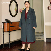 美丽客栈高端大码 羊毛羊绒双面呢大衣胖mm秋冬保暖宽松显瘦外套女