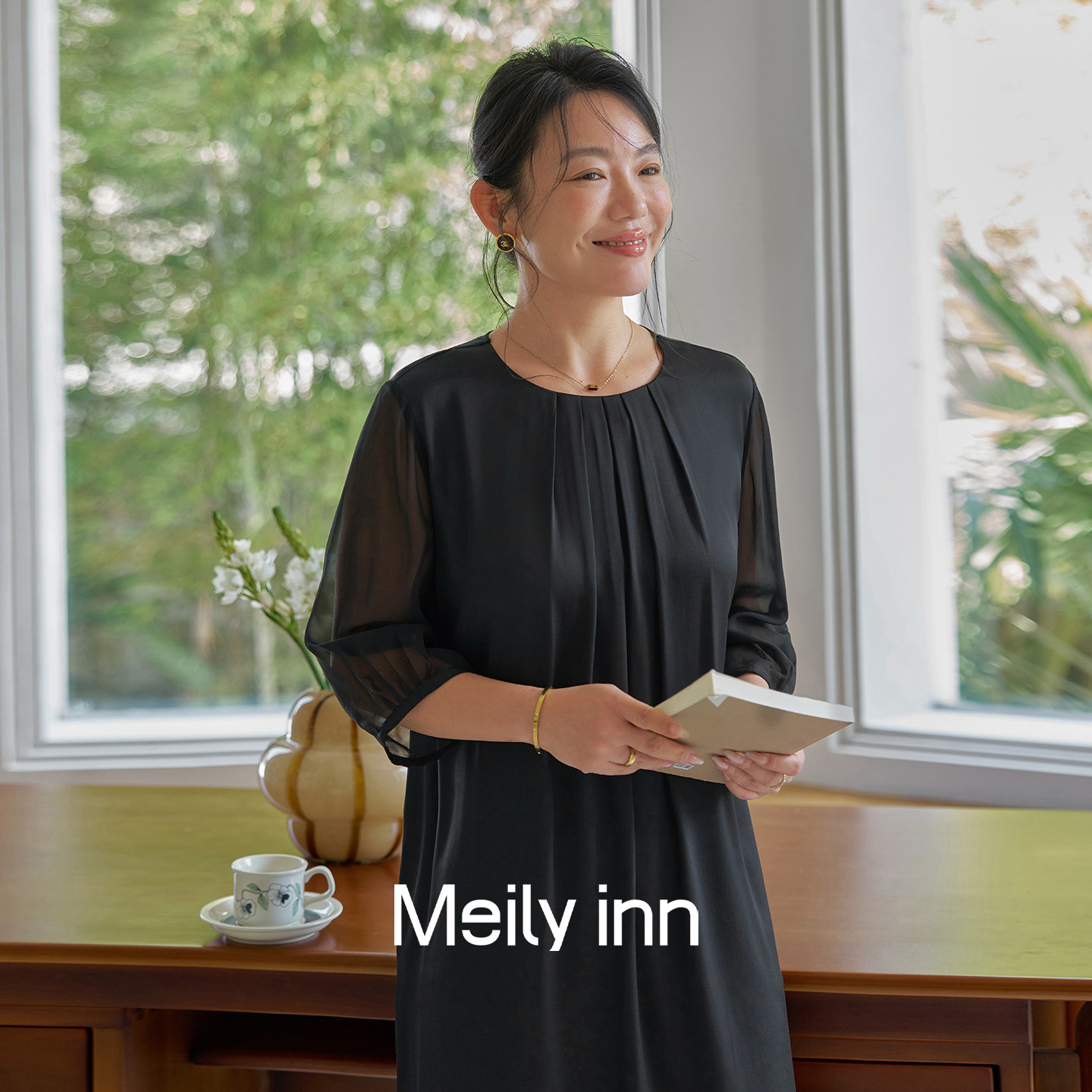 美丽客栈设计师精致连衣裙胖mm大码绝美轻奢高级感黑色真丝裙子女