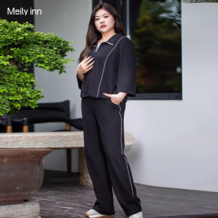 卫衣 胖mm显瘦正肩短款 美丽客栈懒洋洋上衣秋季 翻领撞色卫衣大码