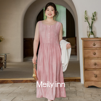 美丽客栈原创高端大码女装胖mm200斤a字裙简单大方的无袖连衣裙